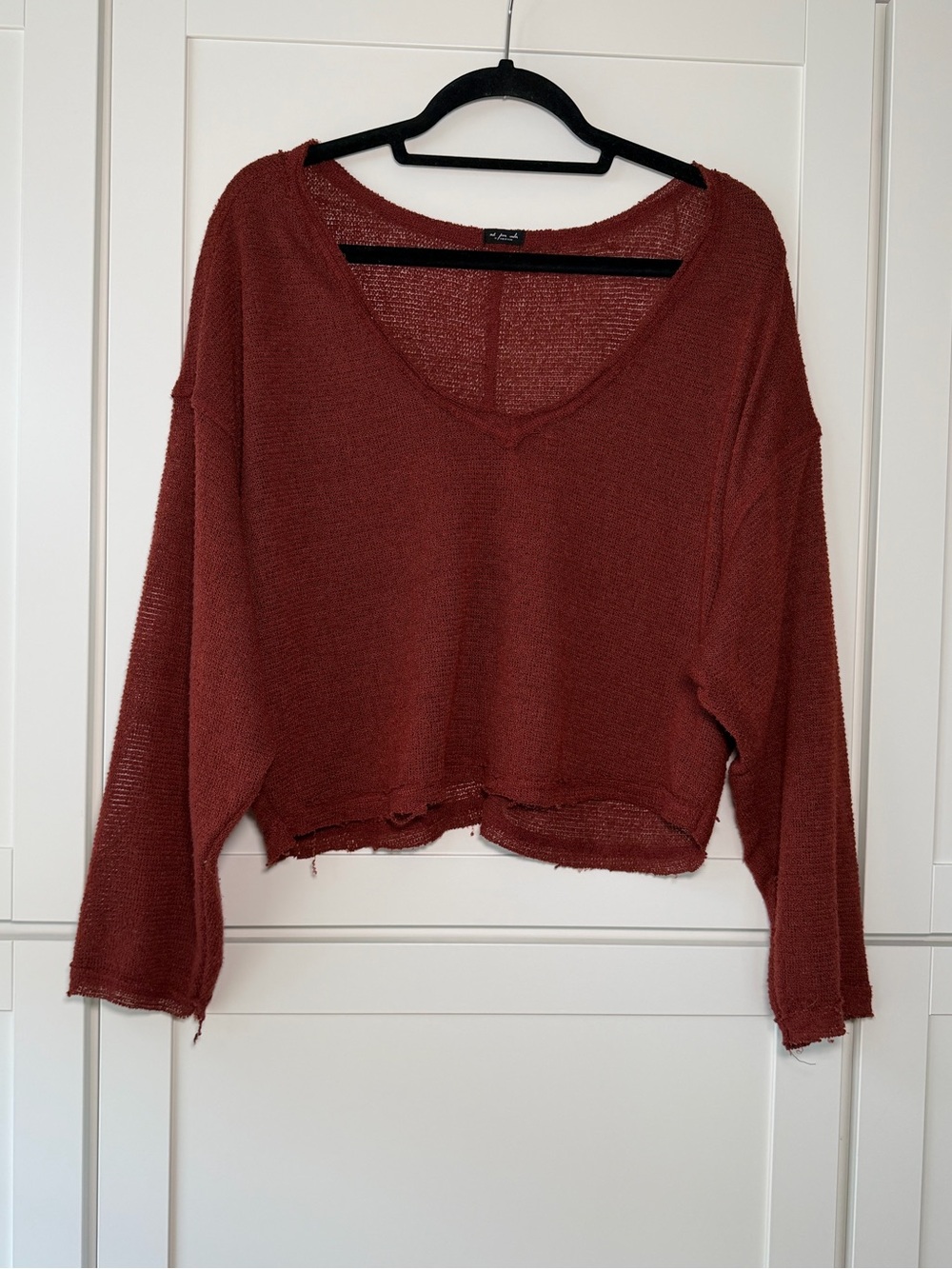 Out From Under Urban Outfitters Distressed Knit Cropped Oversized Sheer Sweater